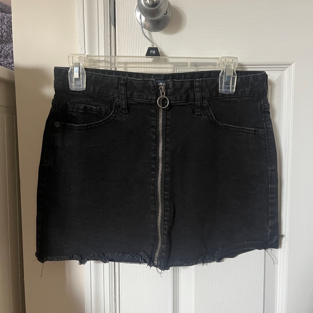 Black denim zip up skirt, low rise